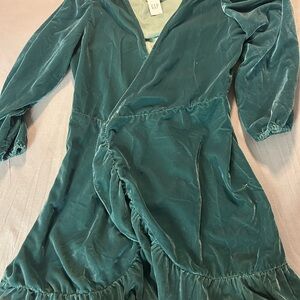 GAP Deep Green Velvet Long Sleeve Dress